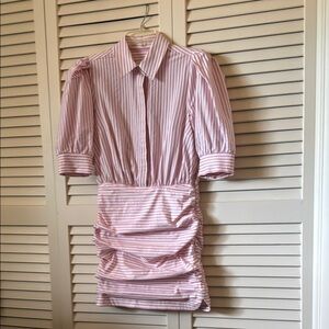 Pink Striped Ruched Dress
